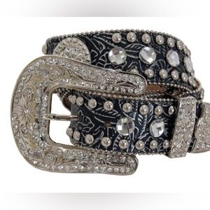 Blazin Roxx embossed leather western belt, crystal conchos,rhinestones, studs, M